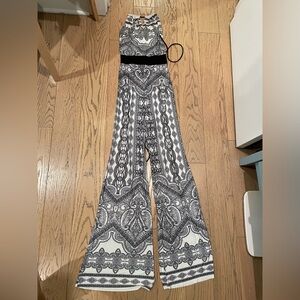 Elegant Black and White Paisley Jumpsuit